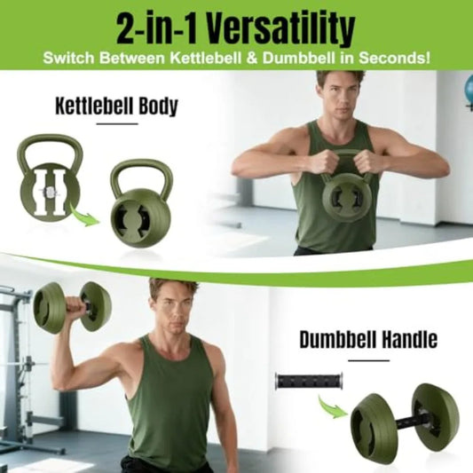 2-in-1 Adjustable Kettlebell & Dumbbell Set – 15–45 LB Weight System for Home Gym Strength Training