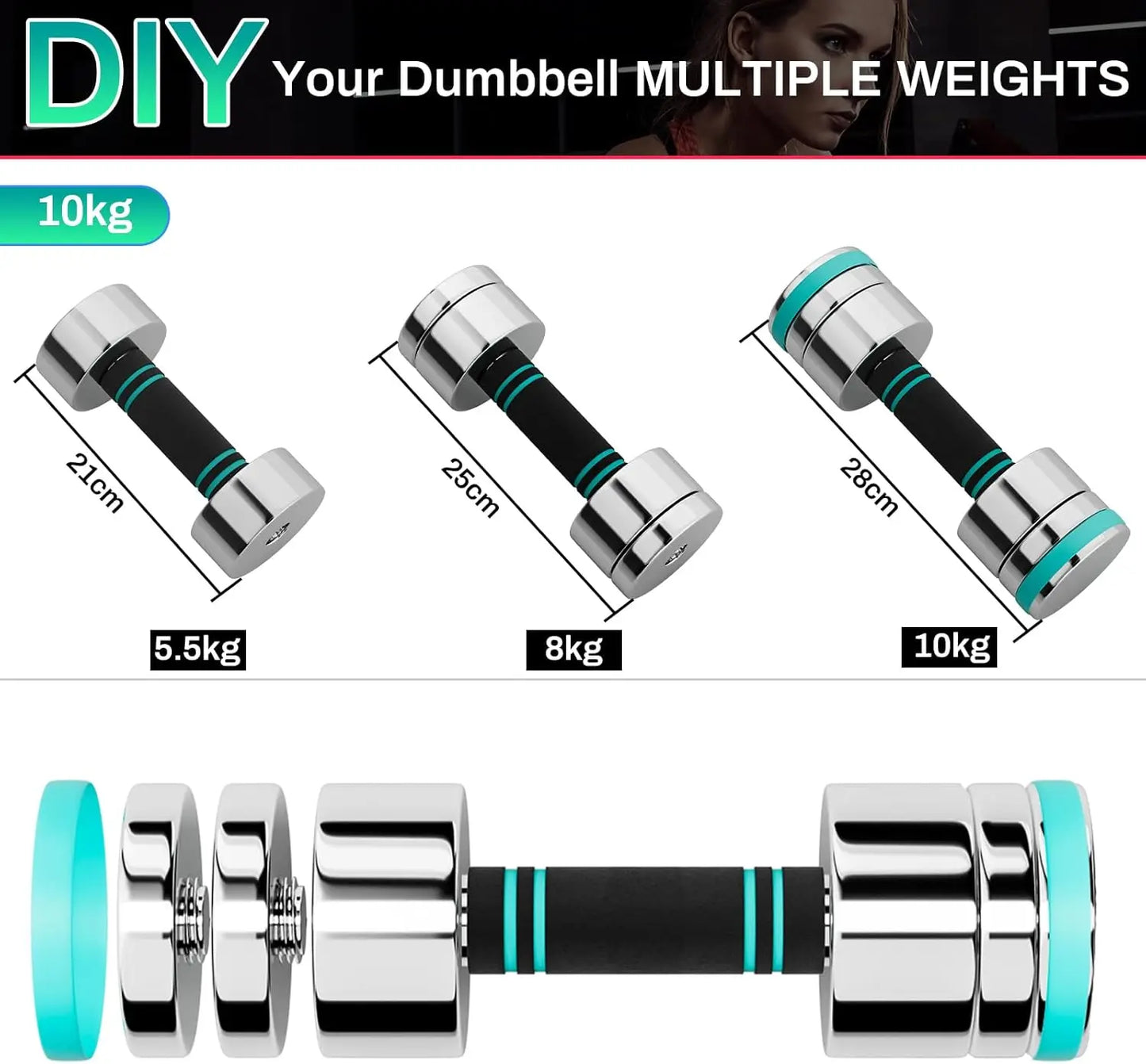 Steel Dumbbells Ultracompact & Adjustable Chrome Dumbbell with Foam Handles 5lb 10lb 15lb 20lb 30lb Home Gym Workout