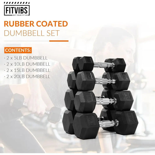Hex Rubber Dumbbell Sets – Contoured Grip Weights for Full Body Strength Training (60–550 LB)