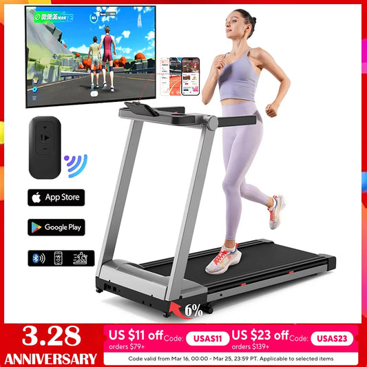 Foldable Incline Treadmill (3.5HP, 350 lb Capacity) with Smart App Tracking