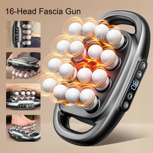 16-Head Fascia Massage Gun – High-Frequency Deep Tissue Muscle Massager for Back, Neck, Shoulders & Waist