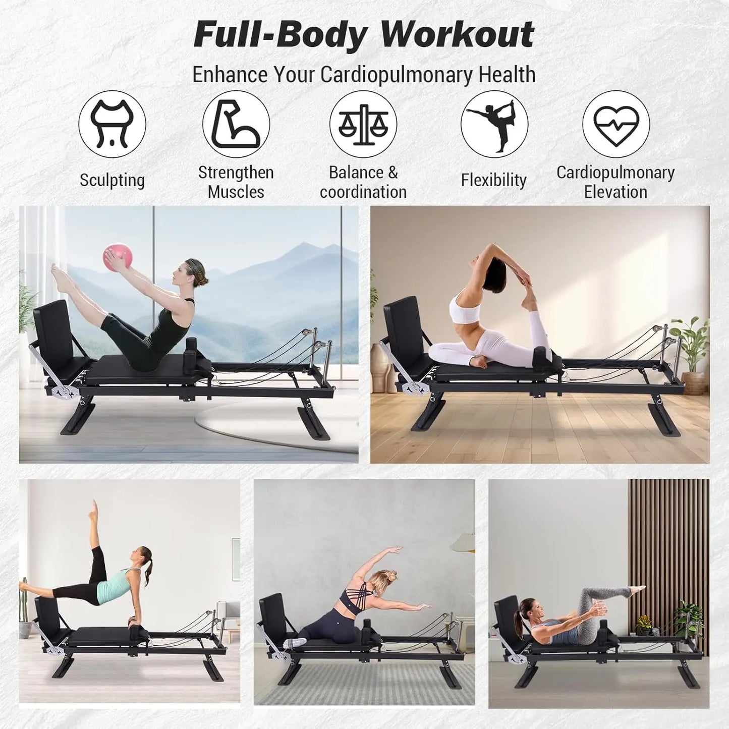 Foldable Pilates Reformer Machine – Adjustable Resistance Training Equipment with Jump Board