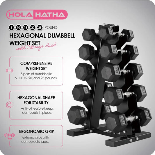Hexagonal Dumbbell Weight Set with Storage Rack – Customizable Home Gym Free Weights