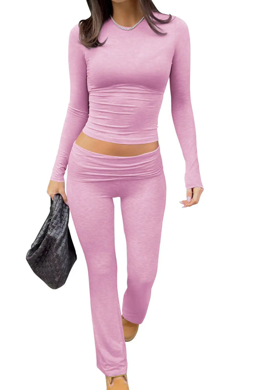 Women’s 2-Piece Yoga Set – Long Sleeve Top & Wide-Leg Activewear Pants