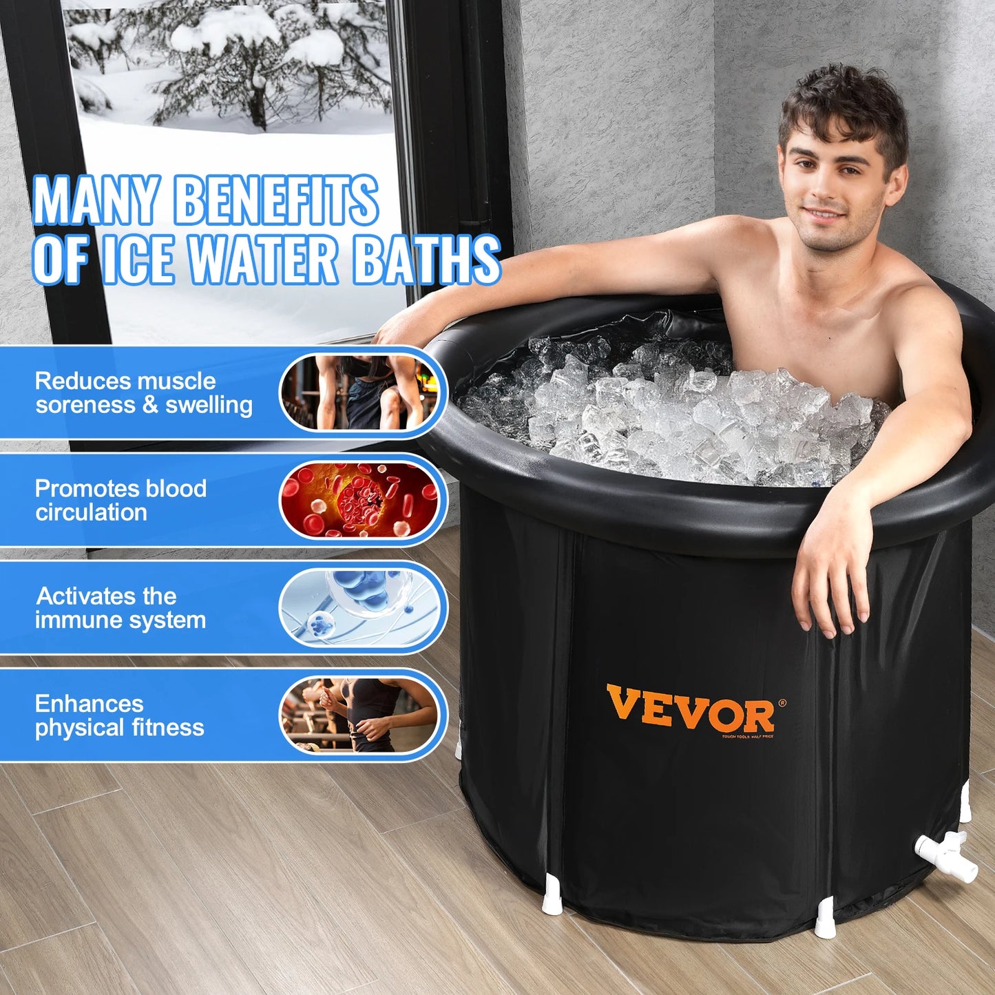 Portable Ice Barrel Plunge Pool Cold Water Therapy for Athlete Recovery Fold Bathtub with Cover