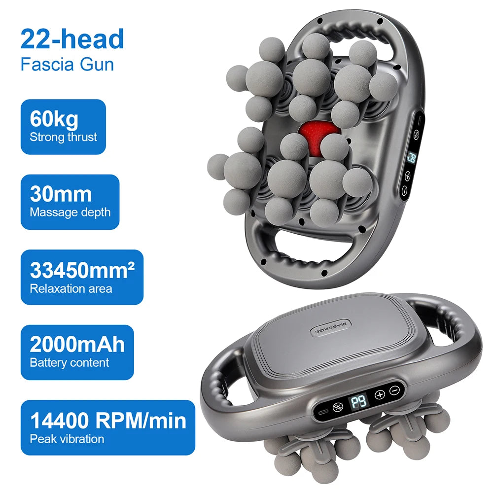 16-Head Fascia Massage Gun – High-Frequency Deep Tissue Muscle Massager for Back, Neck, Shoulders & Waist