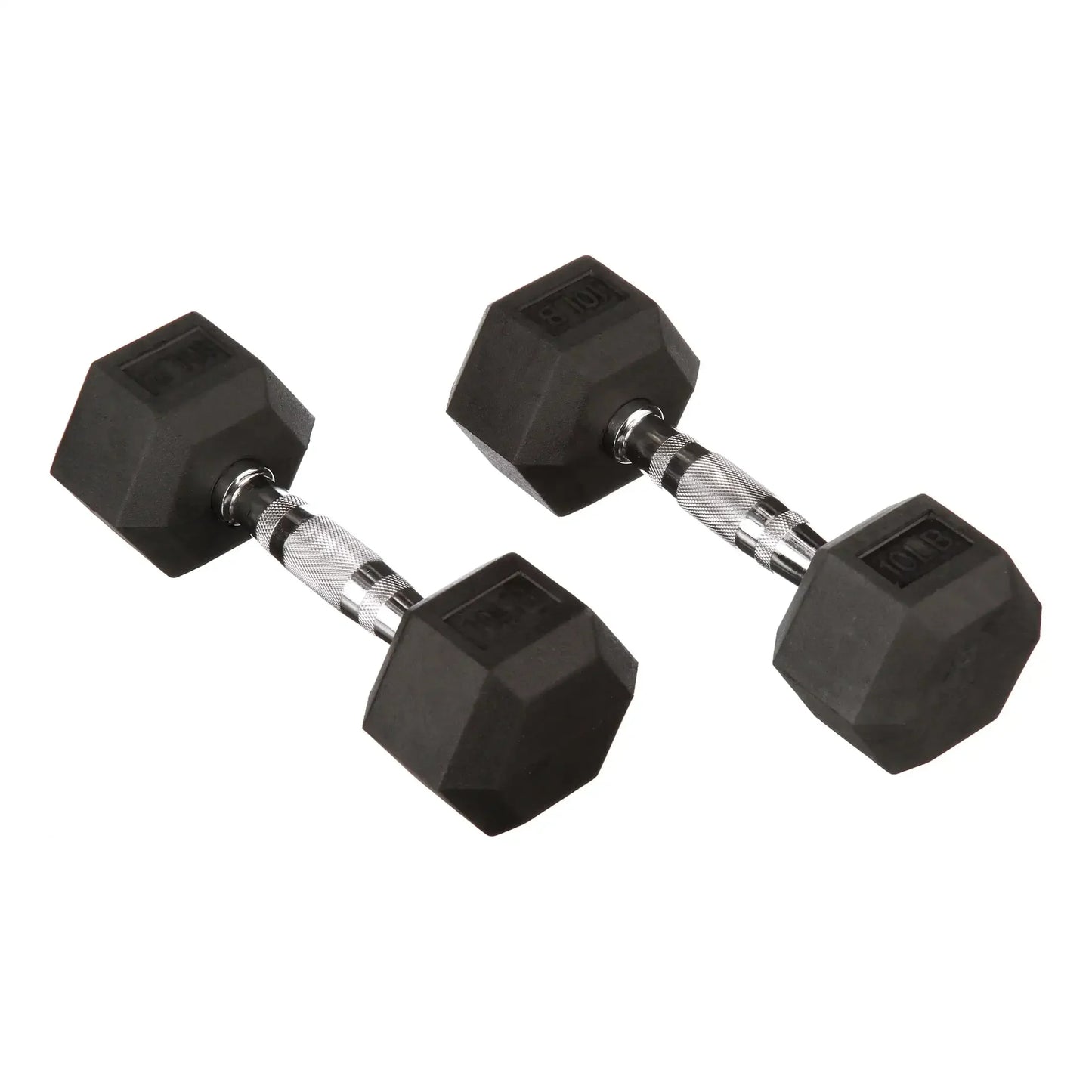 Rubber Encased Hex Dumbbells, 10 lbs Pair, Black