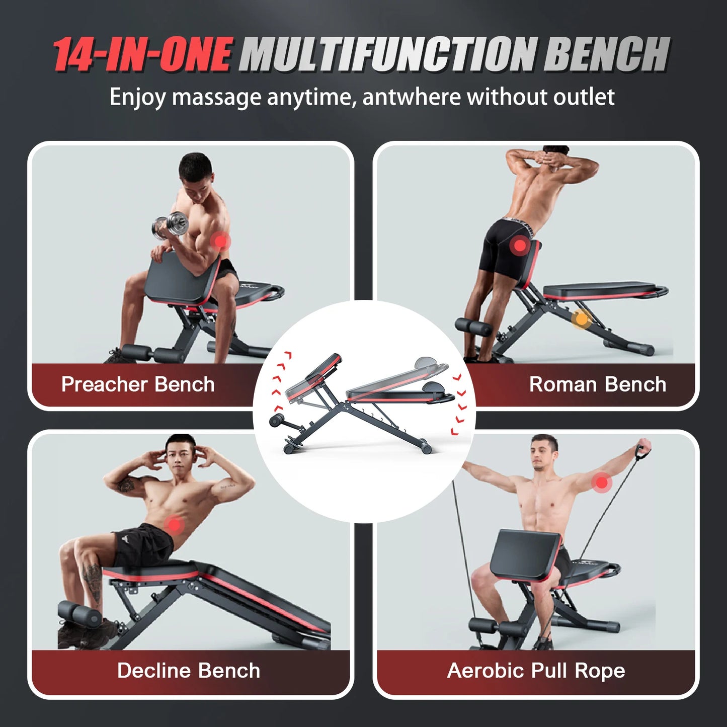Foldable Adjustable Weight Bench (1000 lb Capacity, 6 Positions)