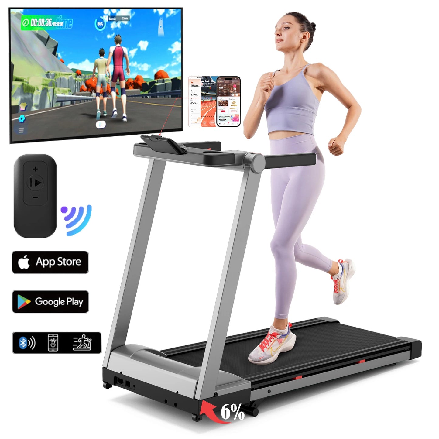 Foldable Incline Treadmill (3.5HP, 350 lb Capacity) with Smart App Tracking