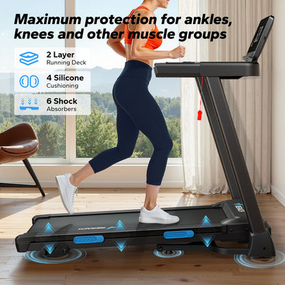 MERACH T12 Foldable Incline Treadmill with Shock Cushioning & Heart Rate Monitoring