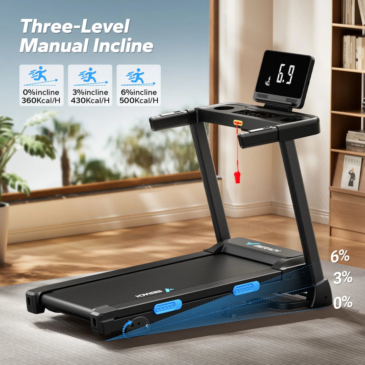 MERACH T12 Foldable Incline Treadmill with Shock Cushioning & Heart Rate Monitoring