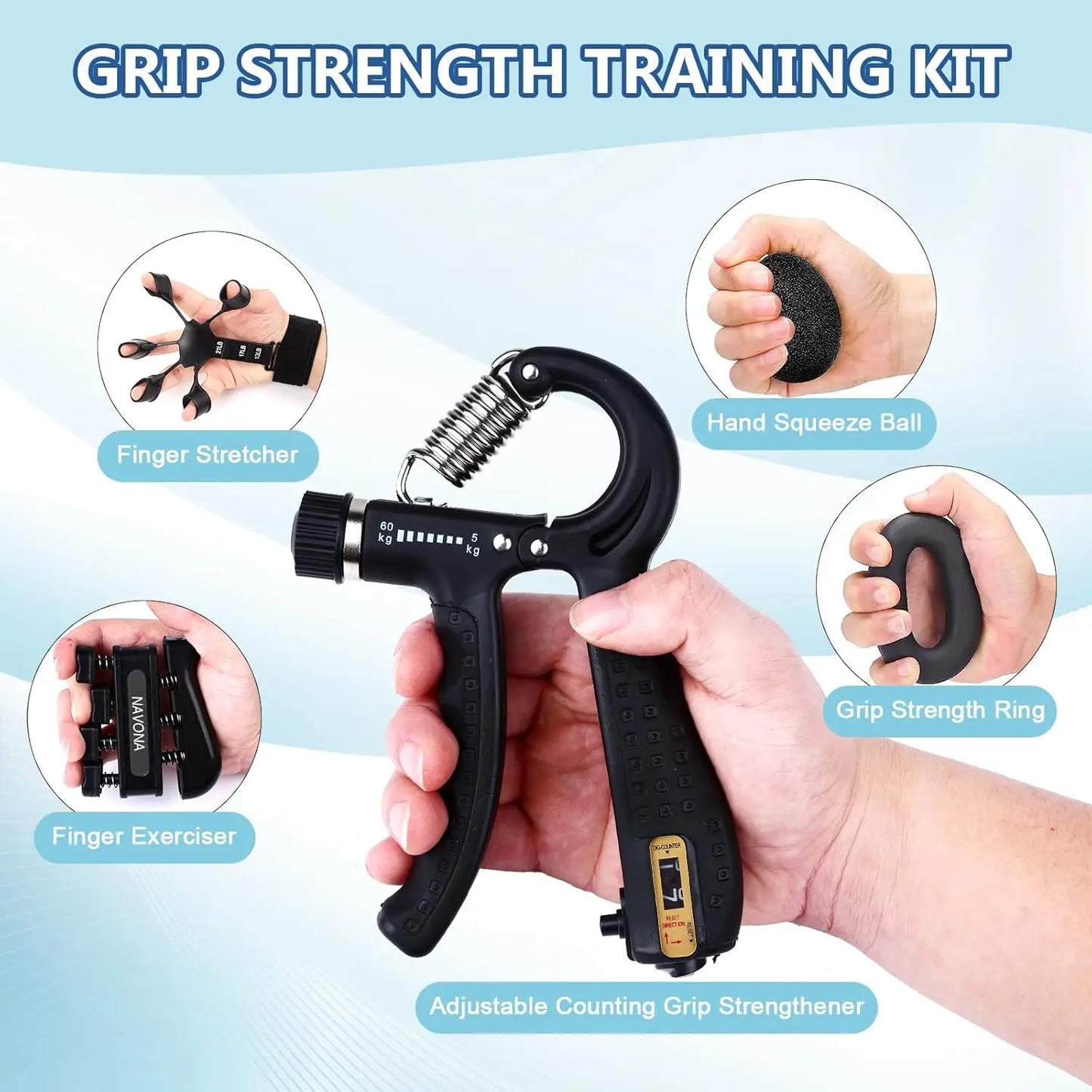 Grip Trainer Kit – Hand Gripper, Finger Exercisers & Forearm Strengtheners