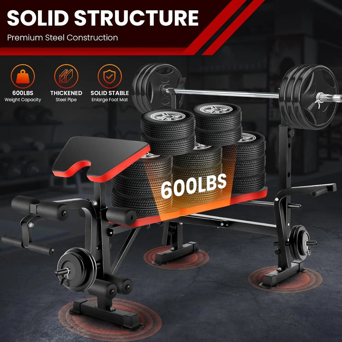 Weight Bench Set with Squat Rack (660 lb Capacity, Adjustable Incline)