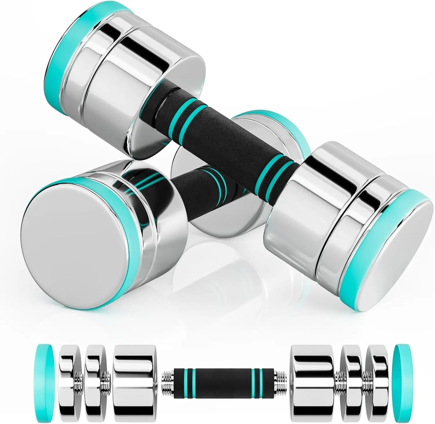 Steel Dumbbells Ultracompact & Adjustable Chrome Dumbbell with Foam Handles 5lb 10lb 15lb 20lb 30lb Home Gym Workout