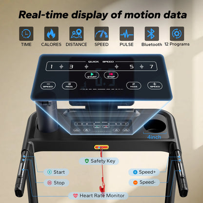 MERACH T12 Foldable Incline Treadmill with Shock Cushioning & Heart Rate Monitoring
