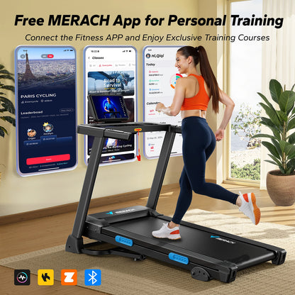 MERACH T12 Foldable Incline Treadmill with Shock Cushioning & Heart Rate Monitoring