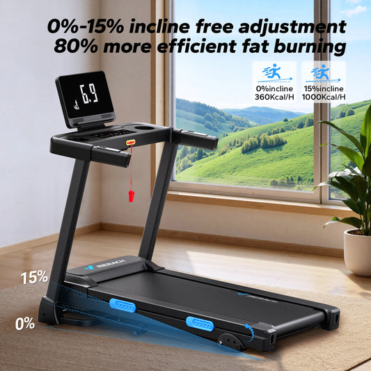 MERACH T12 Foldable Incline Treadmill with Shock Cushioning & Heart Rate Monitoring