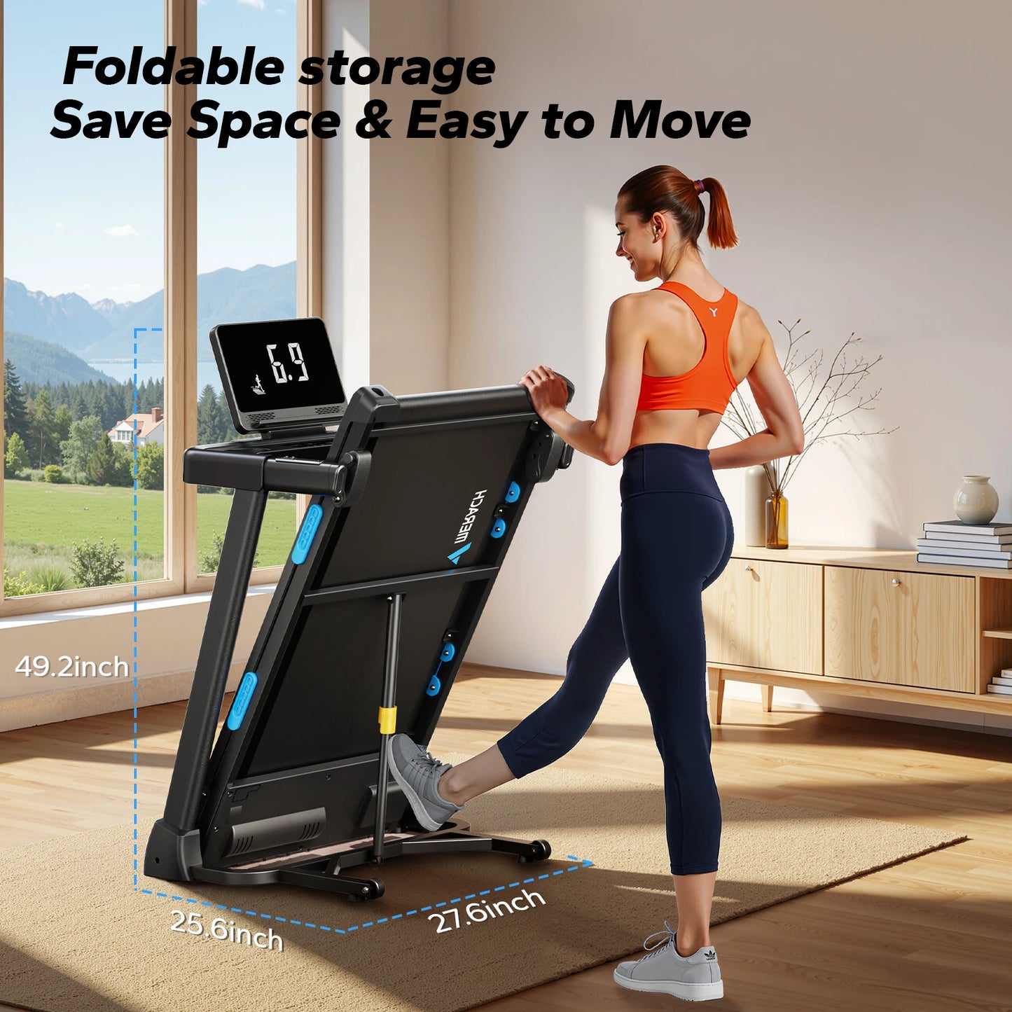 MERACH T12 Foldable Incline Treadmill with Shock Cushioning & Heart Rate Monitoring