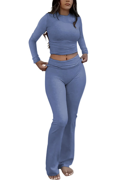 Women’s 2-Piece Yoga Set – Long Sleeve Top & Wide-Leg Activewear Pants