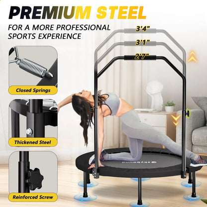 40" Foldable Fitness Rebounder Trampoline – Mini Exercise Trampoline with Adjustable Handle (350 lb Capacity)