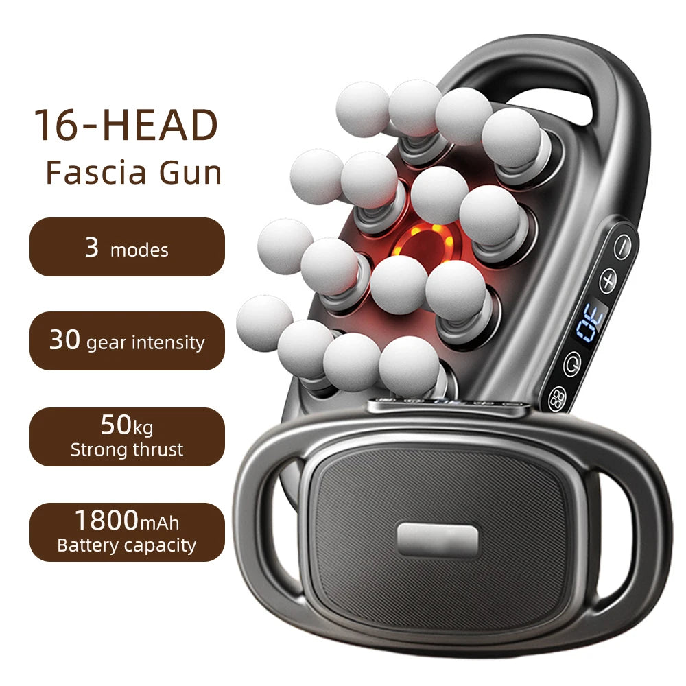 16-Head Fascia Massage Gun – High-Frequency Deep Tissue Muscle Massager for Back, Neck, Shoulders & Waist