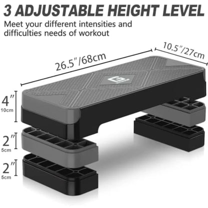 Home gym aerobic exercise step platform, EVA foam material, black, adjustable 4/6/8 height for cardio fitness