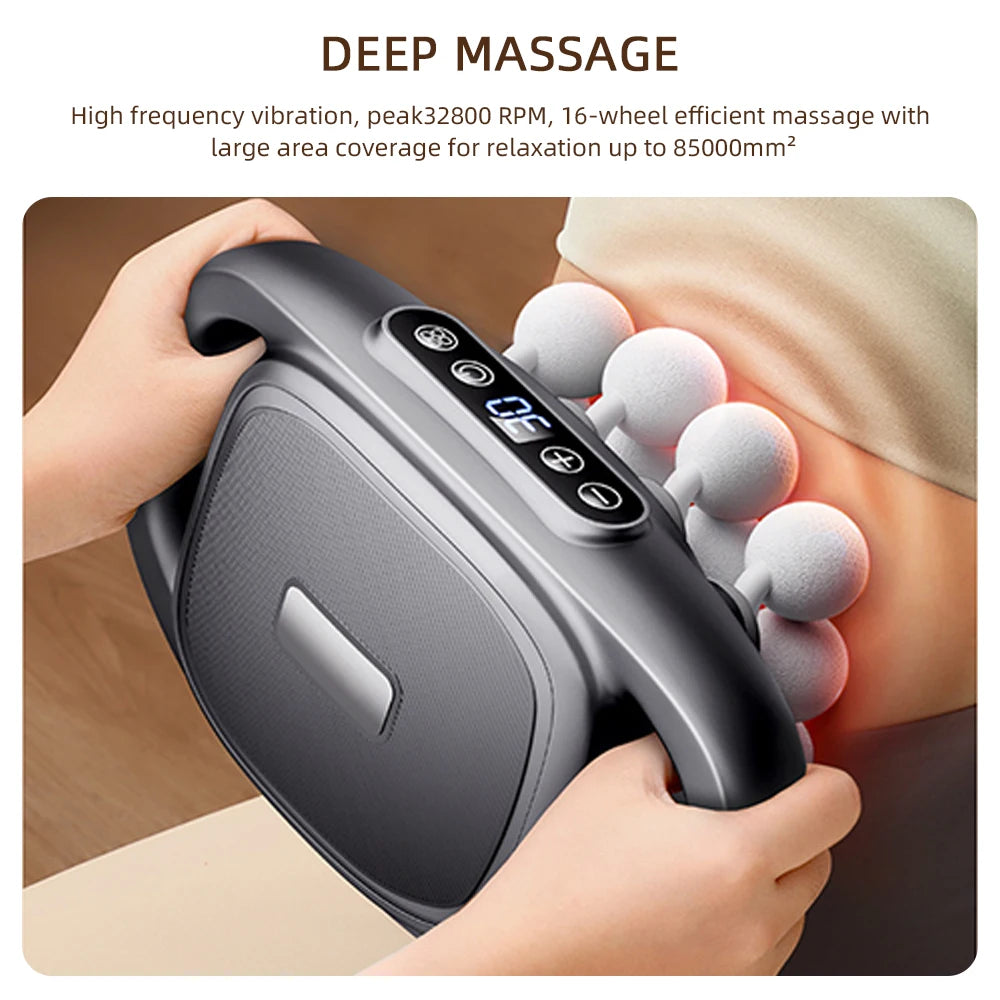 16-Head Fascia Massage Gun – High-Frequency Deep Tissue Muscle Massager for Back, Neck, Shoulders & Waist