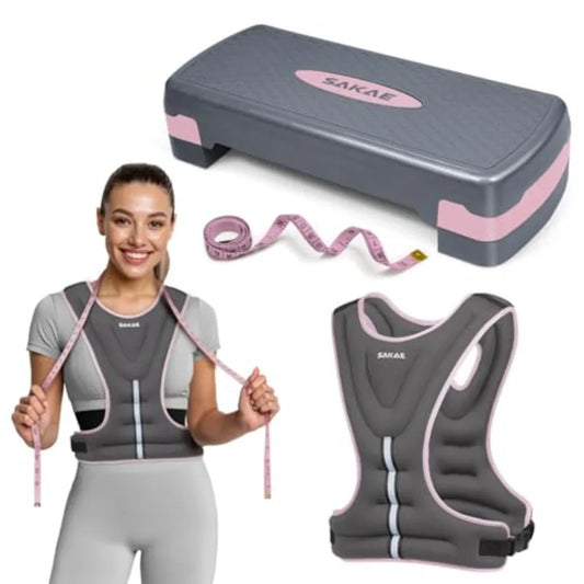 Adjustable Height Aerobic Stepper Set, Multiple Bundle Options with Dumbbells, Kettlebell, Waist Trimmer, Ankle Weights or Weig