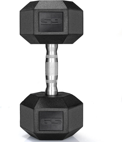 Rubber Coated Hex Dumbbells (30–75 lbs) – Cast Iron, Pair