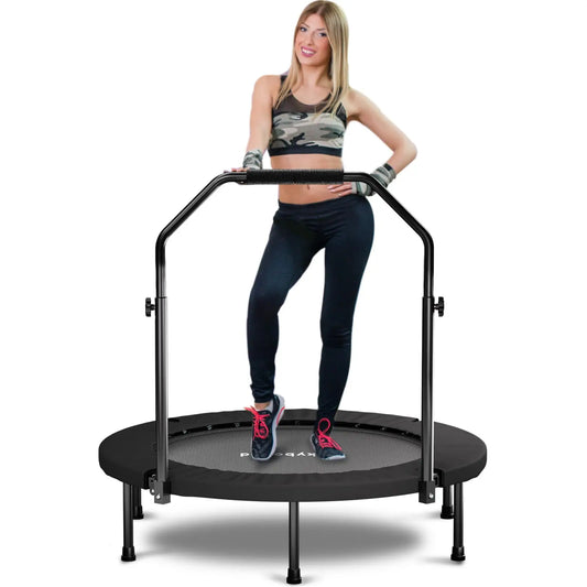 40" Foldable Fitness Rebounder Trampoline – Mini Exercise Trampoline with Adjustable Handle (350 lb Capacity)