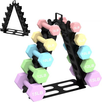 5-Tier A-Frame Metal Dumbbell Rack with Handle, Compact Weight Storage Organizer f