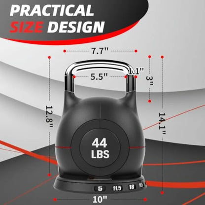 Adjustable Kettlebell Set 44 LB – 7 Weight Levels with Quick-Change Dial for Full-Body Workouts