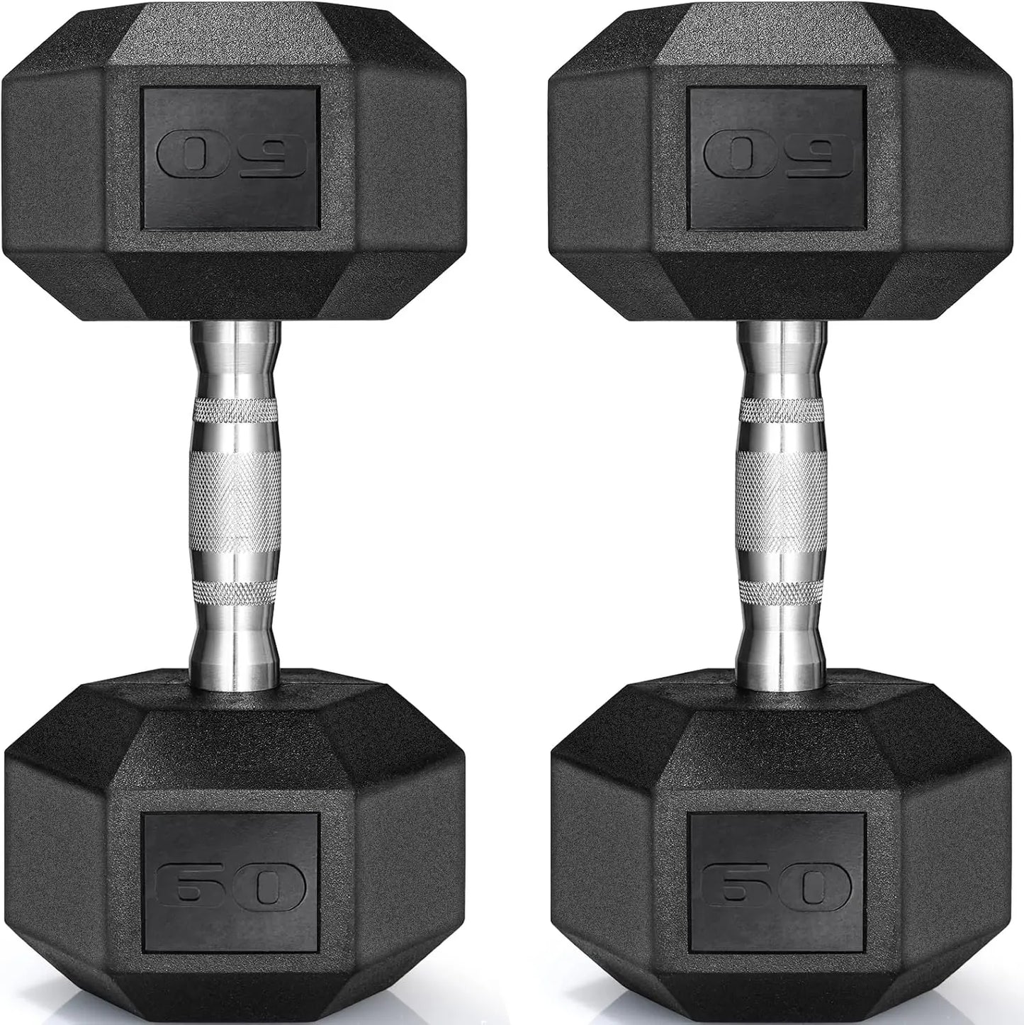 Rubber Coated Hex Dumbbell Set of 2, Cast Iron Free Weights for Home Gym, 30-85lb