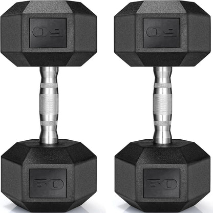 Rubber Coated Hex Dumbbell Set of 2, Cast Iron Free Weights for Home Gym, 30-85lb