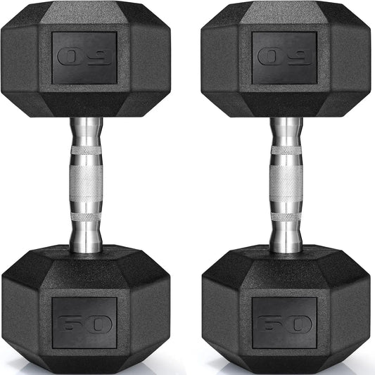 Rubber Coated Hex Dumbbell Set of 2, Cast Iron Free Weights for Home Gym, 30-85lb