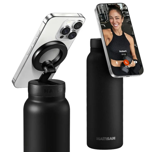 24oz Stainless Steel Insulated Water Bottle – Magnetic Phone Holder, Sports & Travel Thermos