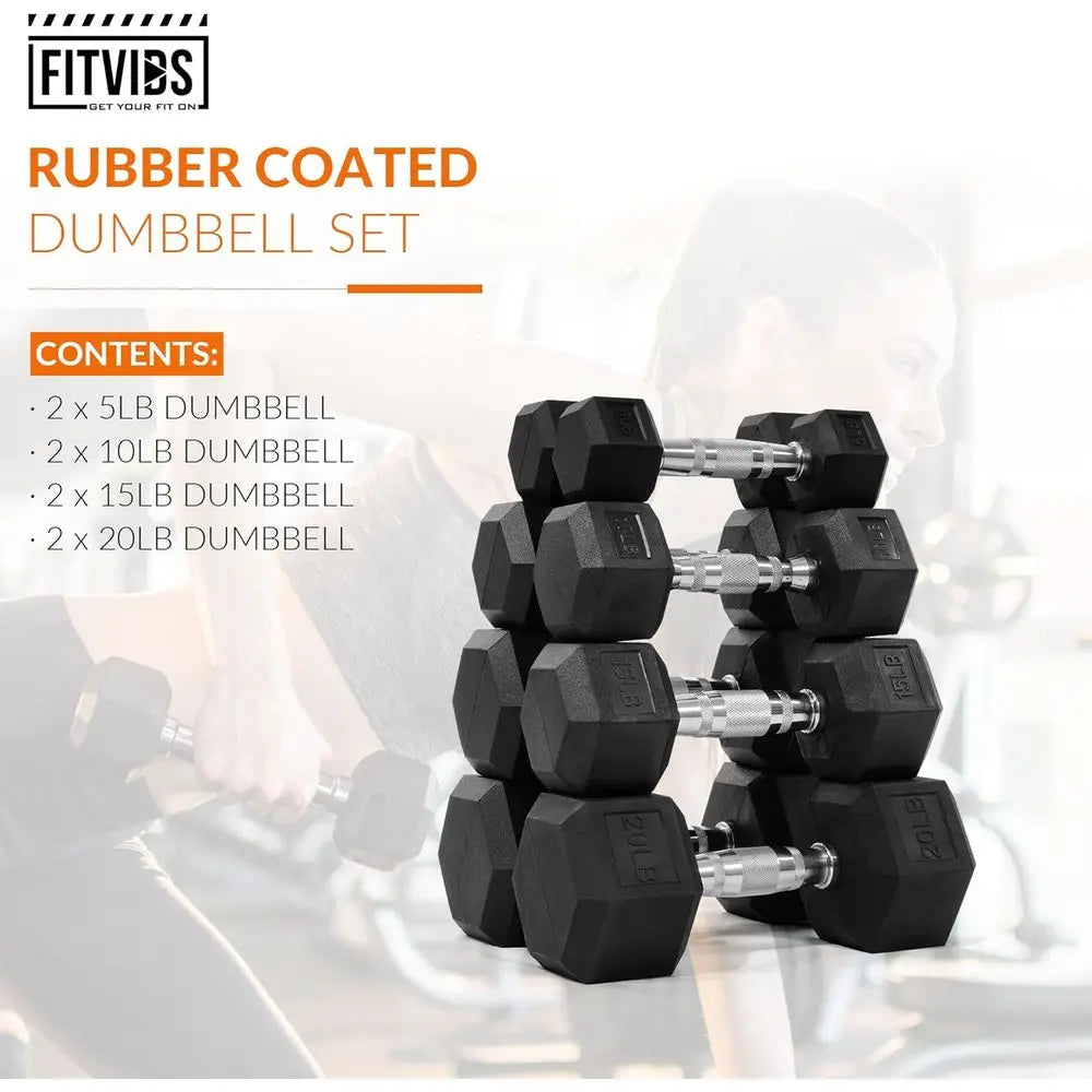 Hex Rubber Dumbbell Sets – Contoured Grip Weights for Full Body Strength Training (60–550 LB)
