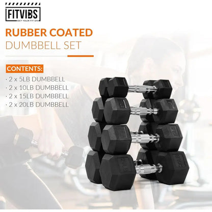 Hex Rubber Dumbbell Sets – Contoured Grip Weights for Full Body Strength Training (60–550 LB)
