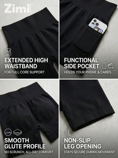Plus Size Seamless Biker Shorts with Pockets – High Waisted Tummy Control Yoga & Gym Shorts