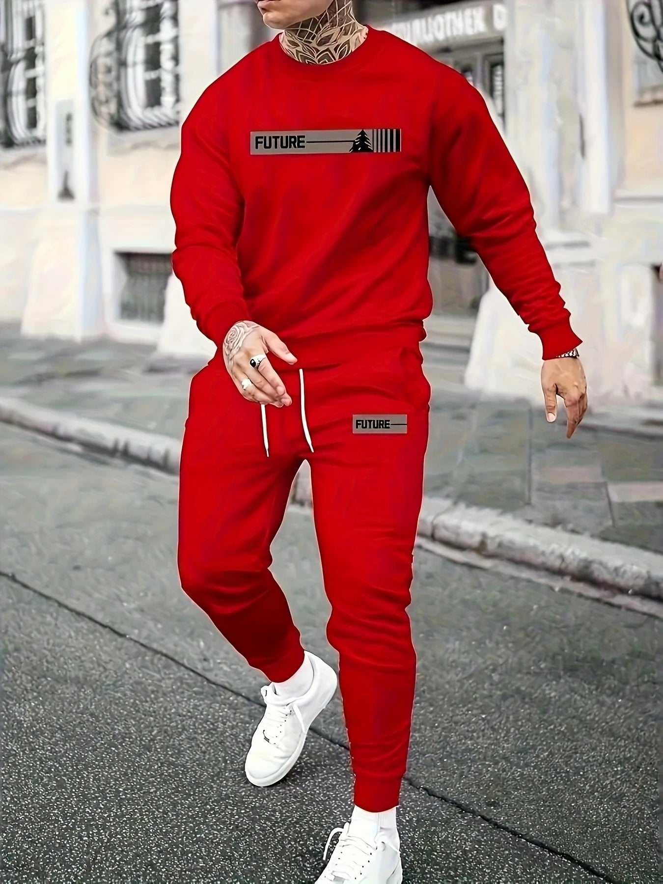 Men’s Sports Set – Long Sleeve Crewneck Top & Jogger Pants for Training & Running