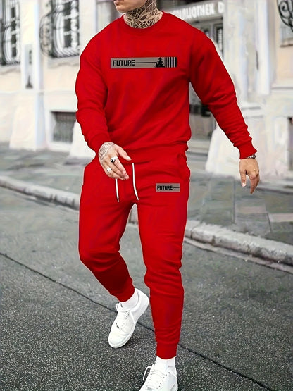 Men’s Sports Set – Long Sleeve Crewneck Top & Jogger Pants for Training & Running