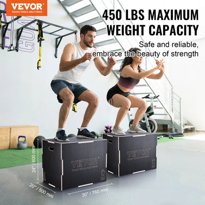 3-in-1 Wooden Plyometric Jump Box – Plyo Box for Home Gym, Conditioning & Strength Training