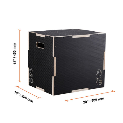 3-in-1 Wooden Plyometric Jump Box – Plyo Box for Home Gym, Conditioning & Strength Training
