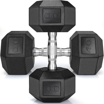 Rubber Coated Hex Dumbbells (30–75 lbs) – Cast Iron, Pair