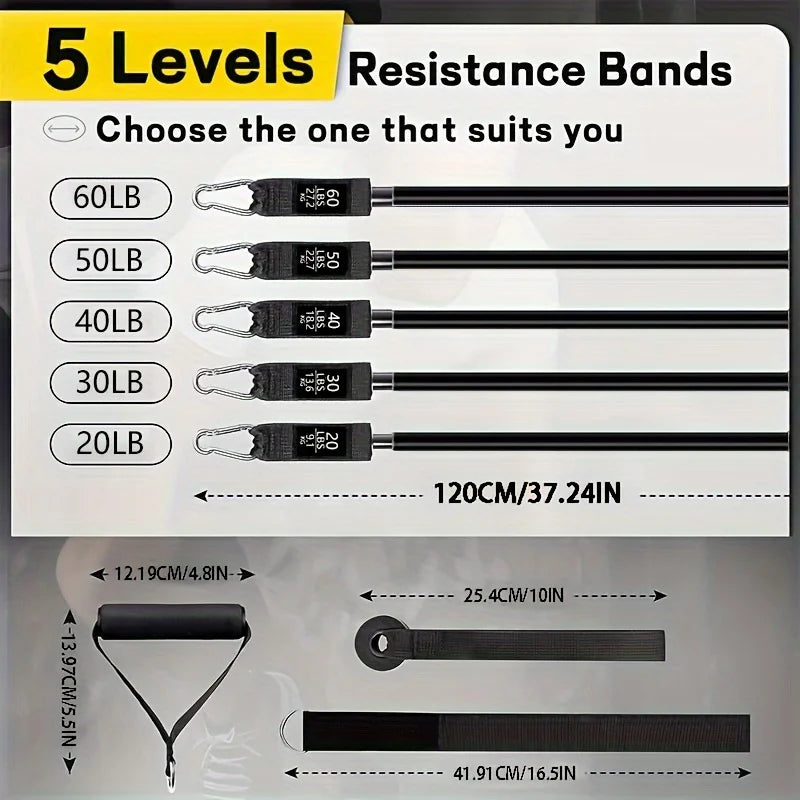 Resistance Band Set – Exercise Bands with Handles, Door Anchor, Ankle Straps & Carry Bag