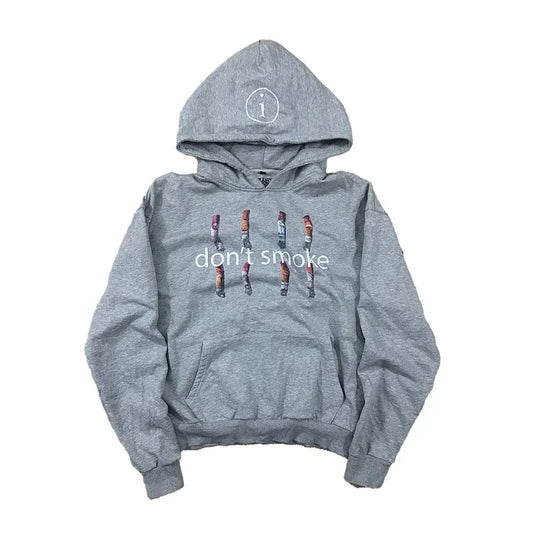 Y2K Gray Smoke Print Sports Hoodie – Vintage Oversized Streetwear Hoodie for Men & Women