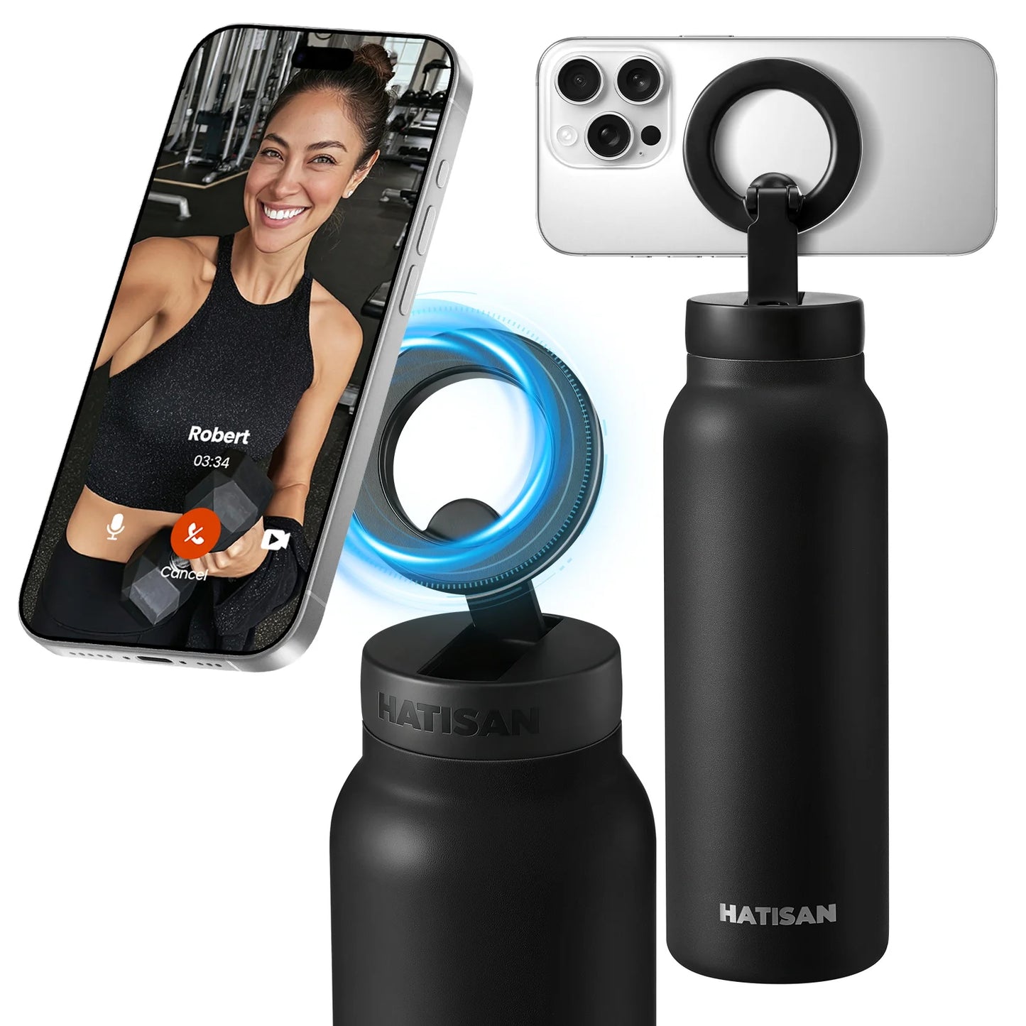 24oz Stainless Steel Insulated Water Bottle – Magnetic Phone Holder, Sports & Travel Thermos