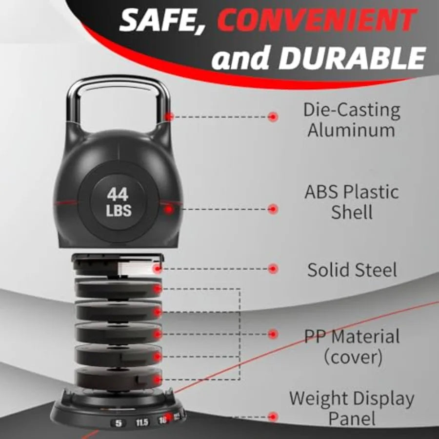 Adjustable Kettlebell Set 44 LB – 7 Weight Levels with Quick-Change Dial for Full-Body Workouts