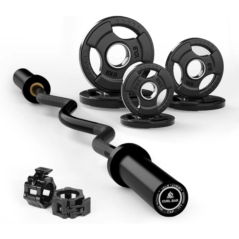 Brand new fast shipping EZ Curl Bar Weight Set 2 Inch Easy Curl Barbell with Weight Plates for Strength Training