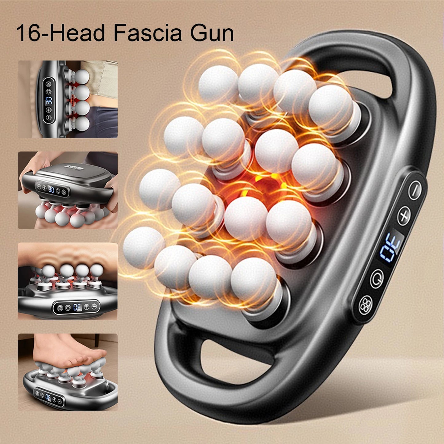 16-Head Fascia Massage Gun – High-Frequency Deep Tissue Muscle Massager for Back, Neck, Shoulders & Waist